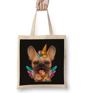 Fawn French Bulldog Ice Cream Unicorn Bez Çanta Uzun Saplı