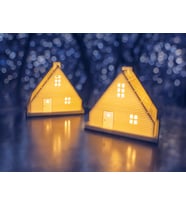 FingArt Tealight Bungalov Ev Seti – 2'li Dekoratif Aydınlatmalı Ev Süsü (Beyaz)