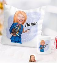 BK Gift Kişiye Özel Karikatürlü Moda İkonu Yastık Kupa Seti 5 (Model 1)