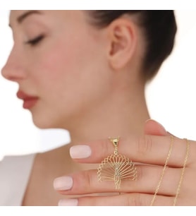 Kişiye Özel 925 Ayar Gümüş Özel Tasarım Origami Tavus Kuşu Kolye (Gold)