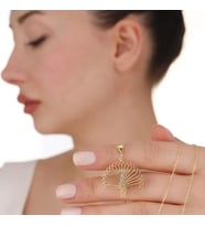 Kişiye Özel 925 Ayar Gümüş Özel Tasarım Origami Tavus Kuşu Kolye (Gold)