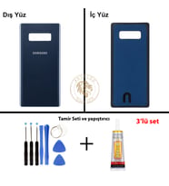 Samsung Note 8 Mavi Arka Pil Kapağı Batarya Kapağı Lazer Kesim + Yapıştırıcı ve Vida Seti