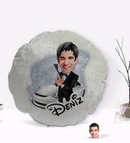 BK Gift Kişiye Özel İsimli Erkek Ajan Karikatürlü Yuvarlak Dekoratif Kırlent Yastık-1