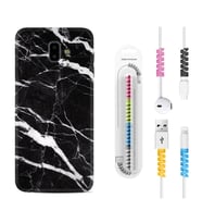 Samsung J6 Plus J7 Prime J7 Pro M20 Kılıf Kablo Koruma Spiral Silikon Siyah Şerit Mermer 1318