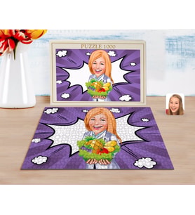 BK Gift Kişiye Özel Kadın Diyetisyen Karikatürlü 1000 Parça Profesyonel Puzzle-1