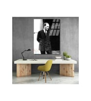 Kemal Atatürk Cam Tablo Siyah Beyaz Atatürk Tablosu Dikey Duvar Tablo Ev Ofis Dekoru