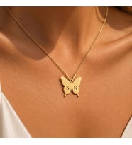 Kişiye Özel 925 Ayar Gümüş Kelebek Tasarım Çift Harf Kolye (Gold)