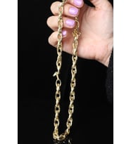 Kalın Zincir Yuvarlak Halka Oval Model 925 Ayar Gümüş Kolye (Gold)