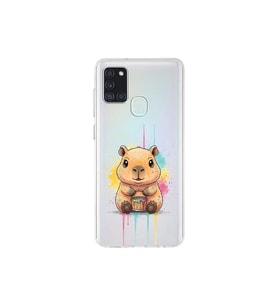 Samsung Galaxy A21S ile Uyumlu Splash Kapibara Tasarımlı Şeffaf Silikon Kılıf