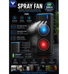 Vothoon Şarjlı Çift Başlıklı Sprey Fan Nemlendirici ve Renkli LED Işıklı