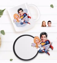 BK Gift Kişiye Özel Sevgililer Karikatürlü Beyaz Kupa ve Ahşap Bardak Altlığı Hediye Seti-92