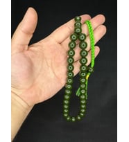 SIKMA ÇUBUK KEHRİBAR TESBİH KOYU YEŞİL RENK KÜRE KESİM 13 MM T-600 (Çok Renkli)