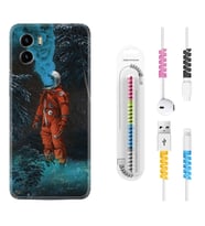 Vivo Y15S Y32 Y33S Y51 Y53S Kılıf Kablo Koruma Spiral Silikon Astronot Smoke 1769