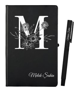 Arkadaşa Hediye Kişiye Özel Hazırlanmış Siyah Defter ve Kalem Seti