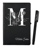 Arkadaşa Hediye Kişiye Özel Hazırlanmış Siyah Defter ve Kalem Seti