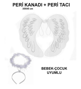Northcity Beyaz Dantel Tüllü Peri Kanadı ve Peri Tacı Seti - 45x40 Cm Çocuklar İçin Peri Kostümü