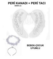 Northcity Beyaz Dantel Tüllü Peri Kanadı ve Peri Tacı Seti - 45x40 Cm Çocuklar İçin Peri Kostümü