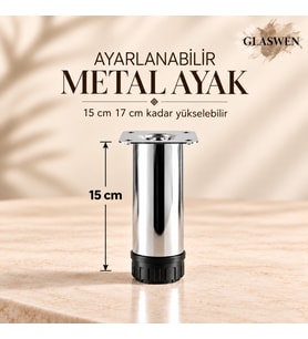 Metal Ayarlanabilir 15 cm Krom Destek Ayak Mobilya Kanepe Baza Koltuk Dolap Sehpa TV Ünitesi Ayağı
