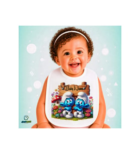 Kişiye Özel Şirinler Keten Bebek Mama Önlüğü – Yumuşak, Emici, Yıkanabilir, Özel Tasarım P112