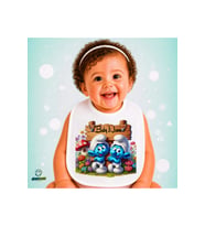 Kişiye Özel Şirinler Keten Bebek Mama Önlüğü – Yumuşak, Emici, Yıkanabilir, Özel Tasarım P112