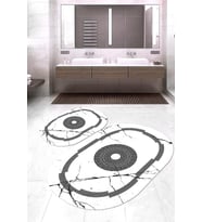Dijital Baskılı Kaymaz Taban Yıkanabilir Oval 2'li Klozet Takımı Banyo Paspası NOKZ-SD-593 (Beyaz)