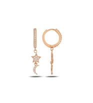 Gümüş rose zirkon taşlı ay yıldız halka küpe SGTL11913ROSE