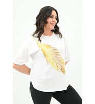 Kadın Büyük Beden Baskı Detaylı T-shirt 1773-2-24 (Beyaz)