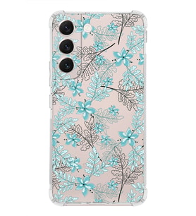 Samsung Galaxy S22 Plus Uyumlu Köşe Korumalı Antişok  Kapak Floral Su Yeşili Tasarımlı Şeffaf  Kılıf