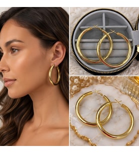 Premium Parlak ve Şık Klasik Gold Renk Büyük Halka 316L Çelik Kadın Küpe