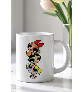 Powerpuff Girls Tasarımlı 330ml Baskılı Beyaz Seramik Kupa Bardak