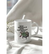 Mizahi Söz Ve Sevimli Figürlü 330ml Baskılı Beyaz Seramik Kupa Bardak