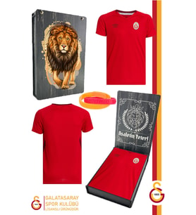 Galatasaray Orijinal Lisanslı Umbro V Yaka Kırmızı T-Shirt + Bileklik Set Hediyelik Ahşa