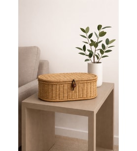 Hasır Rattan Kapaklı Saklama Kutusu Organizer Çok Amaçlı 10*27cm