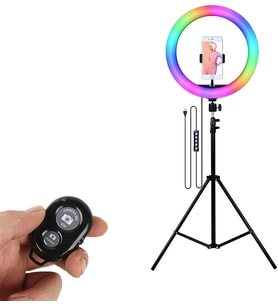 26 cm YouTube İnstagram TikTok Selfie RGB LED Halka Işık + 2.1 mt Tripod + Bluetooth Kumanda AL2643