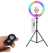 26 cm YouTube İnstagram TikTok Selfie RGB LED Halka Işık + 2.1 mt Tripod + Bluetooth Kumanda AL2643