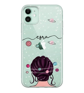 Kafasında Gezegen Tasarımlı Şeffaf Telefon Kılıfı (Tüm Modeller Mevcuttur)
