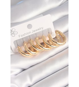 Pirinç Gold Renk Kalın Halka Model Kadın Küpe Seti