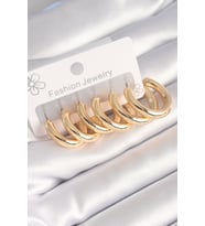 Pirinç Gold Renk Kalın Halka Model Kadın Küpe Seti