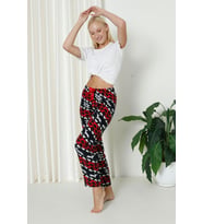 Luxury Soft Welsoft Polar Desenli Kurdeleli Kışlık Pijama Altı Pantolon (Lacivert)