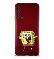 Huawei P Smart 2021 Soft Premier Kapak Sünger Bob Tasarımlı Silikon Kılıf - Mürdüm (Şeffaf)