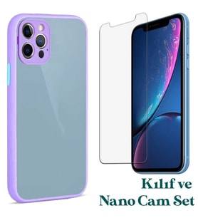 Apple iPhone 11 Pro Max Uyumlu Montreal Kılıf Ve Nano Cam Ekran Koruyucu Set (Lila)