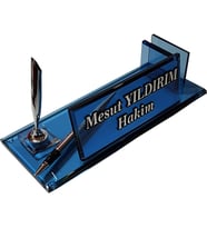 Masalık Büro Ofis Kalemli isimlik M186 Mavi SLV Gümüs Masa İsimliği