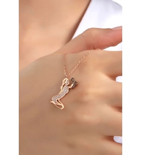 Kadın Orjinal 925 Ayar Gümüş Zirkon Taşlı Anne Bebek Çocuk Model Kolye (Rose)