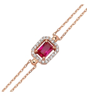 Rose Gümüş Ruby Kırmızısı Bagetli Bileklik