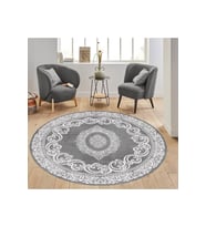 Eliana Home Baskılı, Yıkanabilir Kaymaz Taban Yuvarlak Halı LNA7326-HT1483 120x120 cm (Gri)