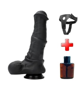 LilituShop Belden Bağlamalı 24 cm Et Dokulu Gerçekçi Çift Katmanlı Sünnetsiz Silikon Siyahi Penis