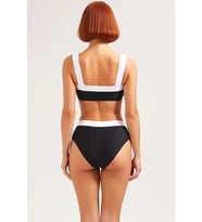 Kadın Bikini Takımı Bralette Kare Yaka Kolsuz Yüksek Bel Hipster Renk Bloklu Örme Kumaş Balensiz