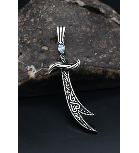 Kolye Ucu Hz. Ali ( Zülfikar Kılıcı ) Aquamarine Taşlı 925 Ayar Gümüş 901208