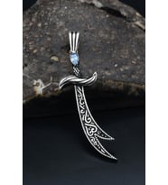 Kolye Ucu Hz. Ali ( Zülfikar Kılıcı ) Aquamarine Taşlı 925 Ayar Gümüş 901208