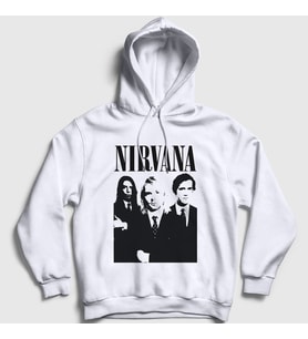 Presmono Unisex Beyaz Band Nirvana Kapüşonlu Sweatshirt 98987tt